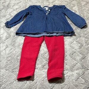 Cat & Jack Denim Blue Long Sleeve Top and Gymboree Red Sweat Pants